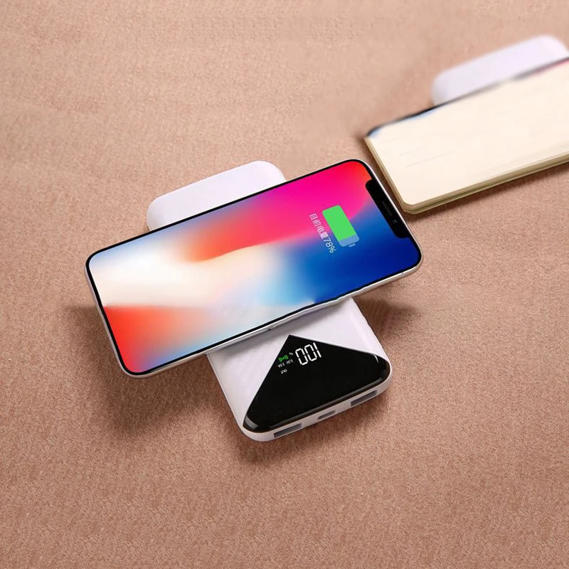 Внешний аккумулятор 20000 мАч QI Беспроводное зарядное устройство Двойной USB