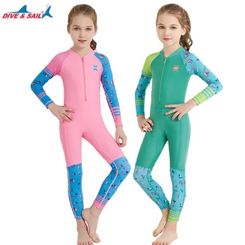 

DIVE&SAIL Kids One Piece Wetsuits Long Sleeve Lycra Swimming Snorkeling Diving Swimsuit Boys Girls Children Surfing Rash Guards