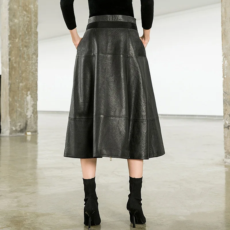 Cuir Véritable Jupe Noir 100 Femmes 8aTHwRq