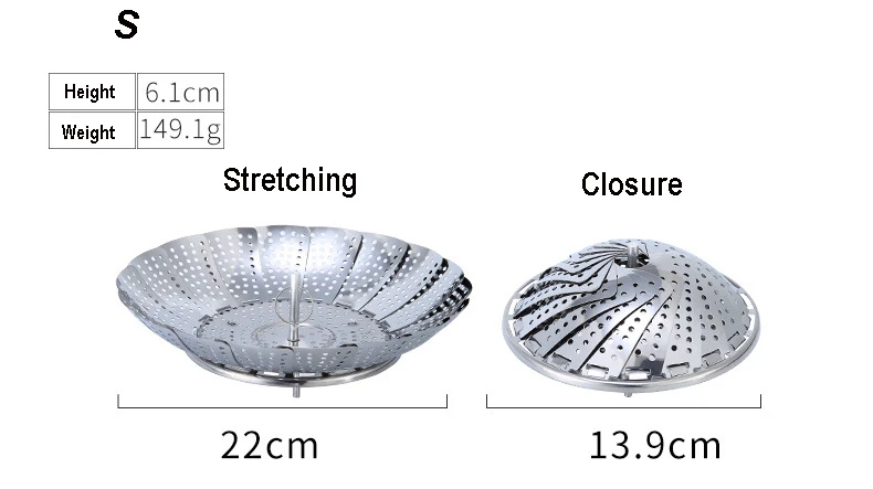 Кухонная посуда из нержавеющей стали, паровой корзина, Складная сетка для еды, овощей, яиц, корзина для посуды, пароварка, расширяемая кухонная посуда 30 - Цвет: S