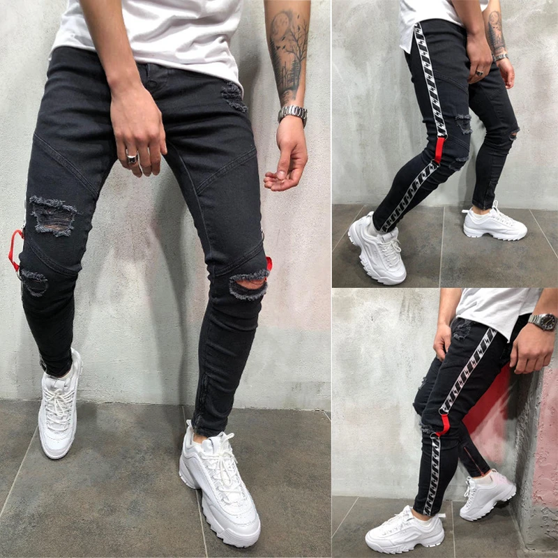 side ribbon jeans for mens