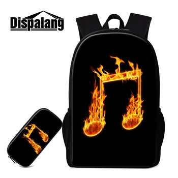 

Dispalang 2 Pcs Set Music Note Printing School Bag with Pencil Bag Breathable Women Backpack Kids School Book Bag with Pen Bag
