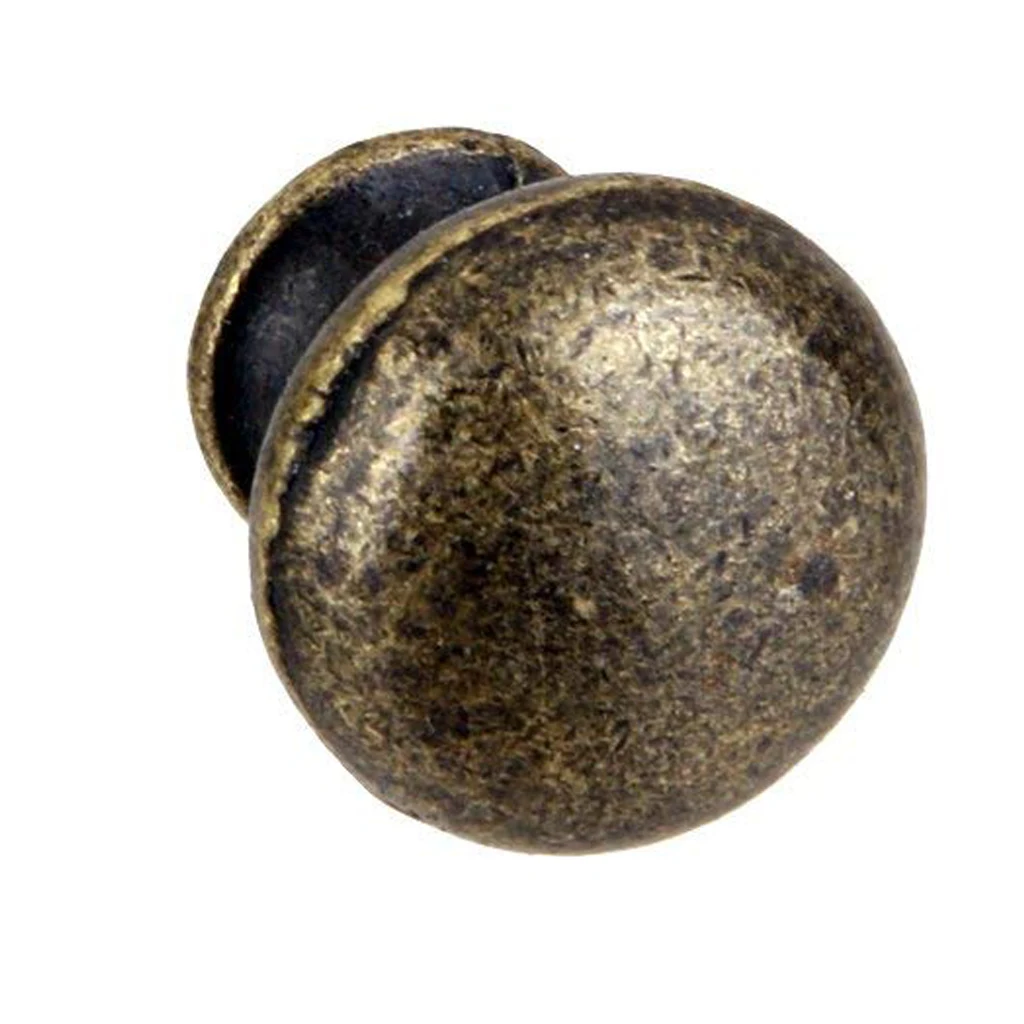 New Set of 6 Handle Door Knob Round Drawer Cabinet Vintage - Antique Brass