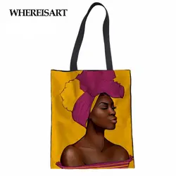 WHEREISART Женская Холщовая Сумка для покупок Женская сумочка афро арт принцесса сумка на плечо Женская пляжная сумка с ручкой сверху кошелек