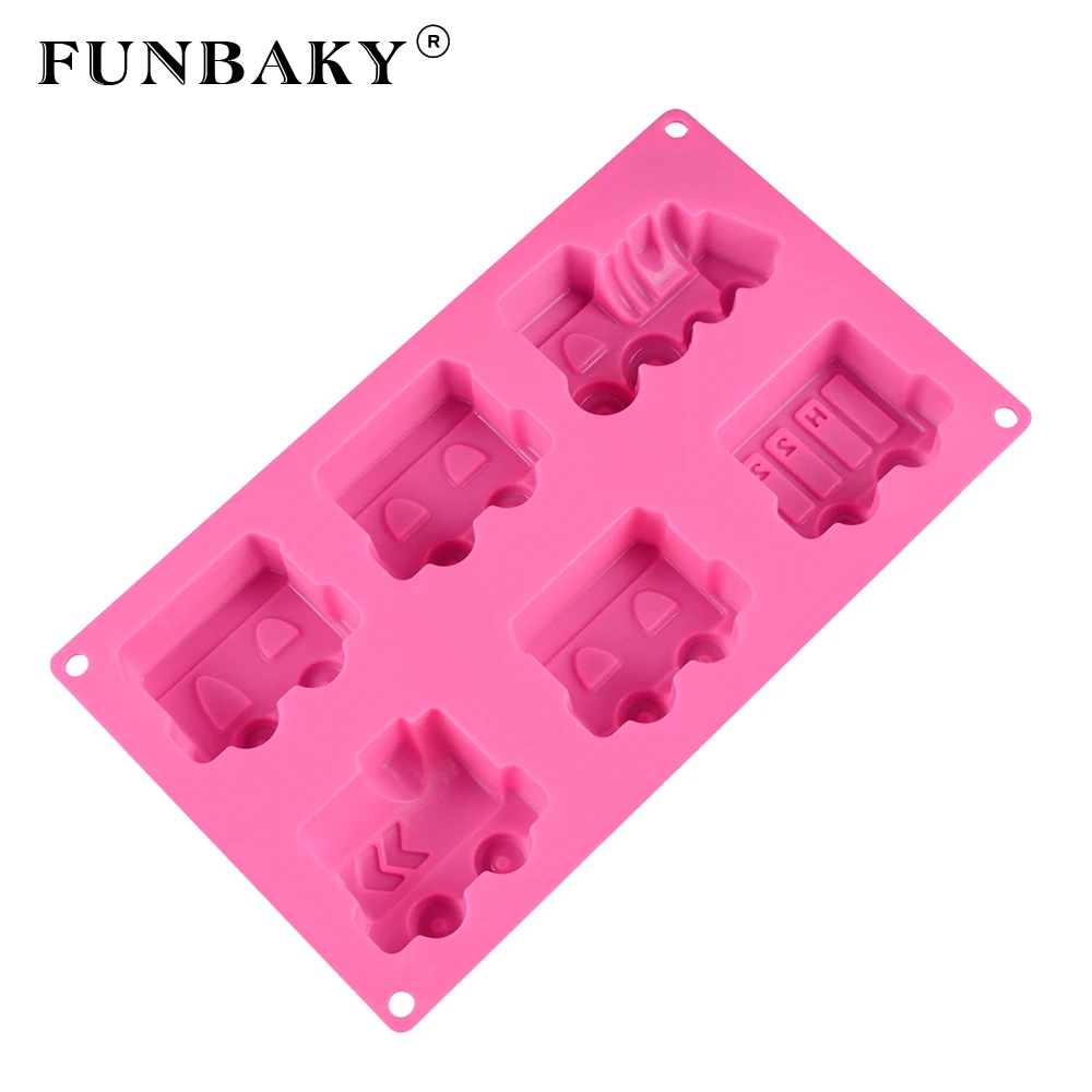 Funbaky 6 Полость 3d Торт силиконовая форма для выпечки Мультфильм машина Формы
