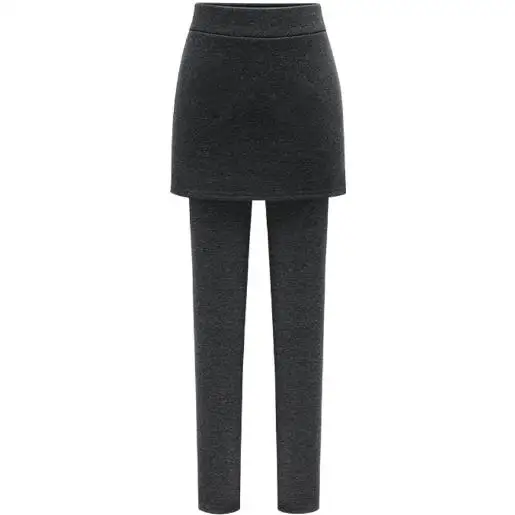 Clobee женские брюки осень зима женская одежда плюс бархатные плотные леггинсы обтягивающие Ложные брюки из двух частей с мини-юбками J519 - Цвет: Темно-серый