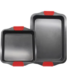 Квадратная и прямоугольная антипригарная сковорода для выпечки из углеродистой стали тост для пиццы Прямоугольная форма анти-ожога Силиконовая ручка Форма для пирога, посуда для выпекания инструменты