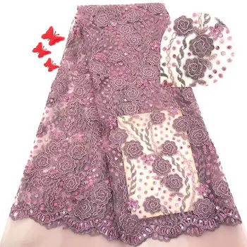 

African lace fabric 2019 high quality lace French sequined lace fabric beautiful lace Nigeria wedding dress JX2524A-6 bean sand