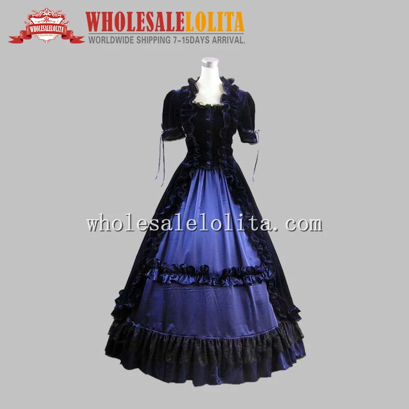 Well Made 2 Pices Blue and Black Gothic Victorian Dress Historical Theatre Costume | Женская одежда
