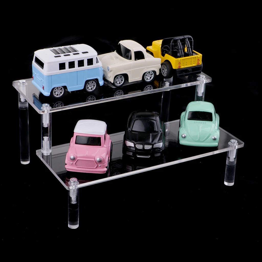 Acrylic Riser Display Rack Shelf Removable Showcase - 2-Layer Detachable Storage Stand for Cosmetics, Jewelry, Car Model Toys