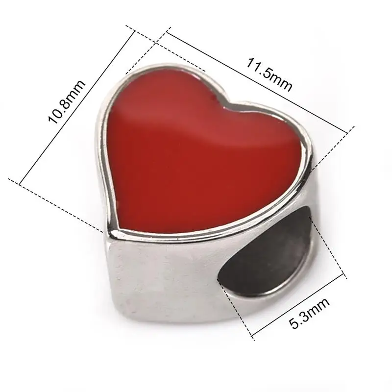 Нержавеющая сталь сердце шарик отверстие 5 мм розовый Европейский металлический Бисер для DIY браслет ожерелье для женщин ювелирных изделий фурнитура компоненты - Цвет: red