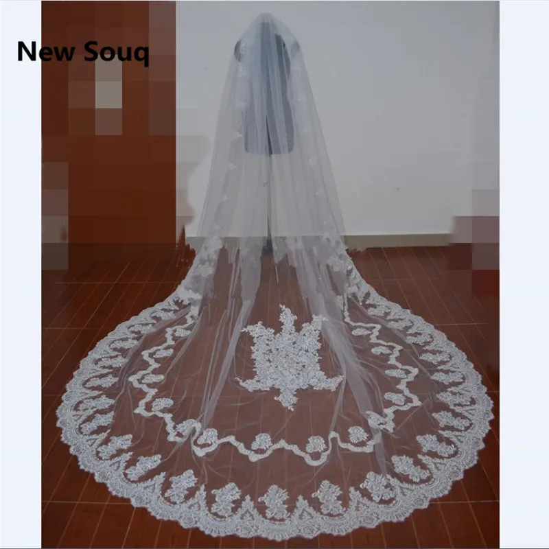 

2019 New Design Applique Lace Wedding Veil Long Cathedral Bridal Veil Wedding Accessories veu de noiva