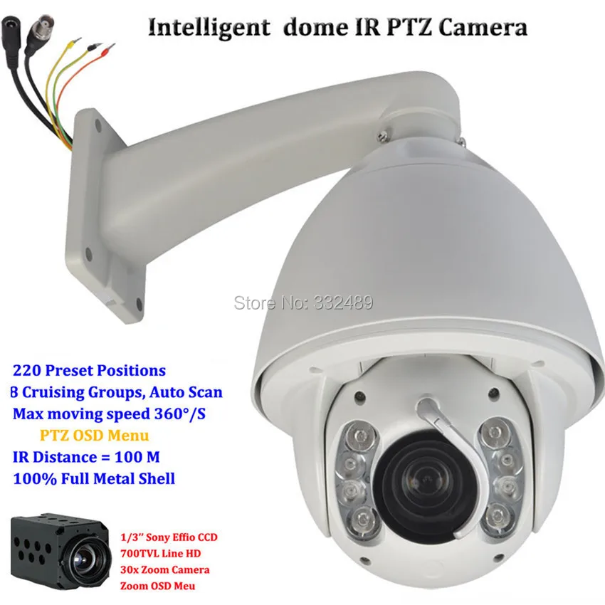 

Free DHL Dust Water Proof Wiper 700TVL SONY 30X Zoom PTZ CCTV Security Camera Surveillance