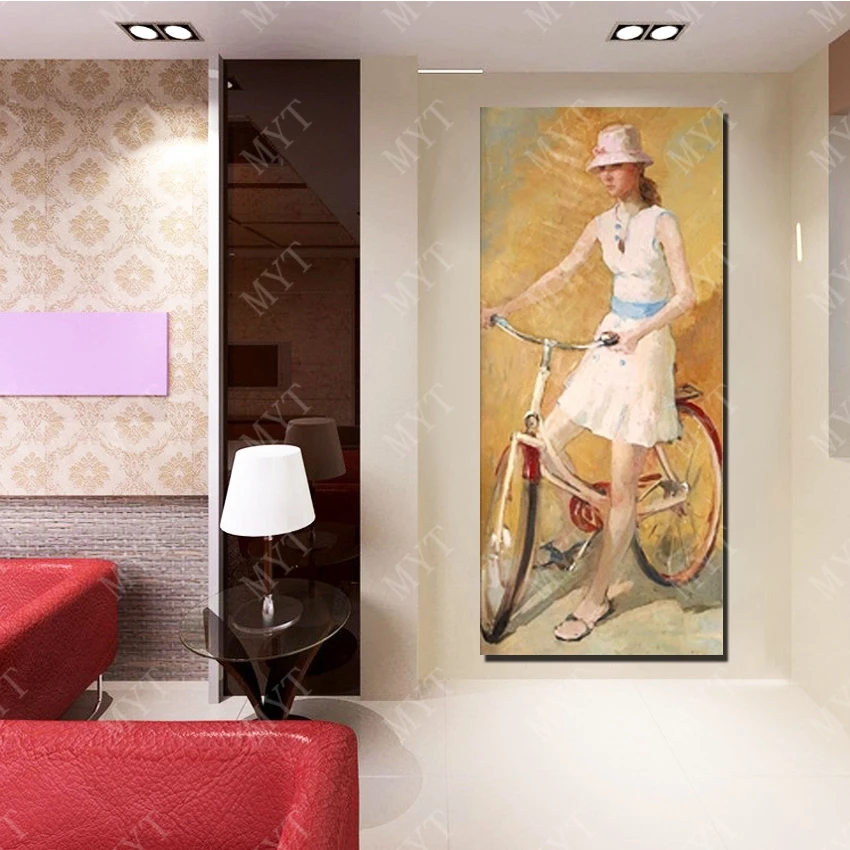 Pintura Al Oleo Bonita De Bicicleta Para Chica Pintada A Mano