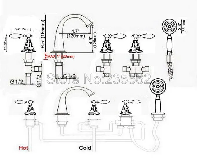Antique Red Copper Deck 5 Holes Bathtub Mixer Faucet Handheld Shower Widespread Bathroom Faucet Set Water Tap Lna237 Bathtub Faucets Aliexpress