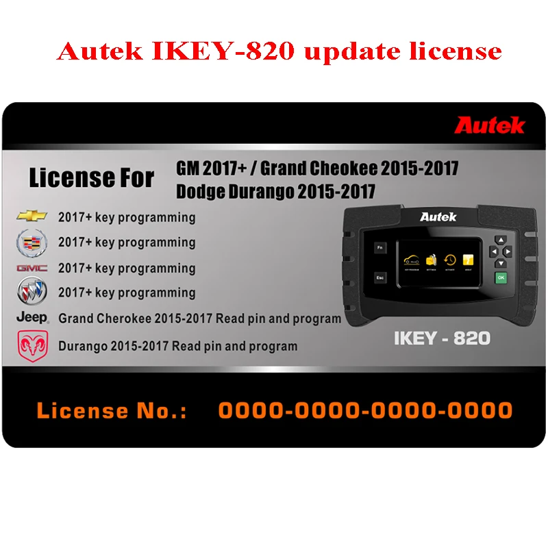 Autek IKEY820 Программатор авто ключей OBD2 инструмент плюс Лицензионная авторизация для GM/Grand Cheokee/Dodge Durango обд 2 Программатор ключей инструмент