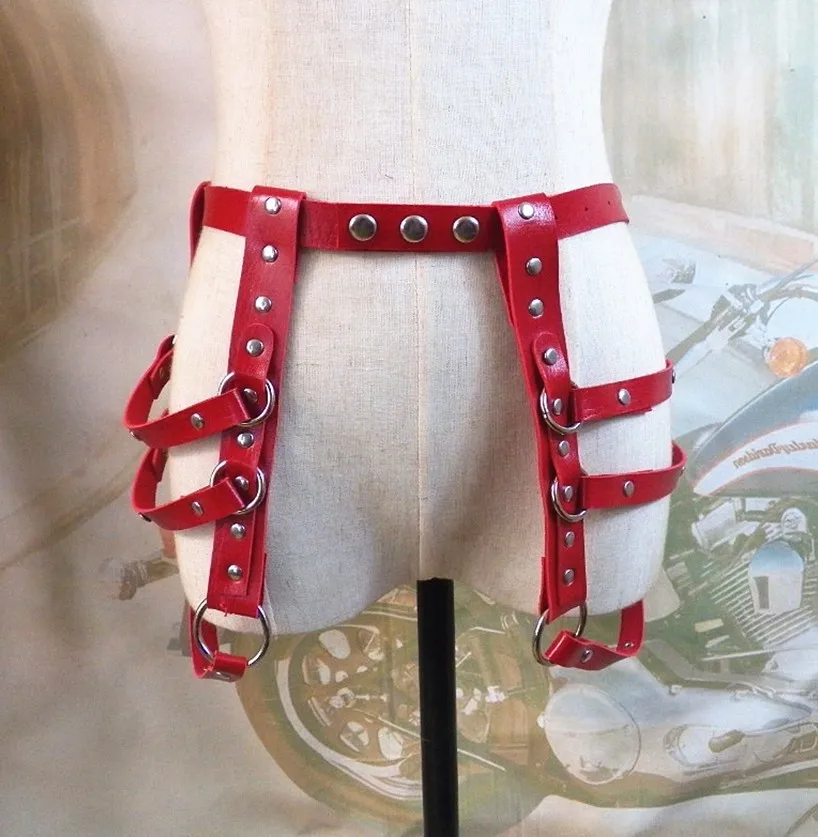 Готические подтяжки, сексуальный пояс с мечом, кожаный жгут для женщин, жгут, подвязки для чулок, голографический фетиш, мода - Цвет: Красный