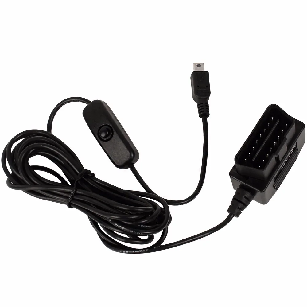 Выход 5 в 3 А мини usb порты автомобиля OBD адаптер прикуривателя блок питания с 3,5 м кабель переключатель линии для DVR зарядки