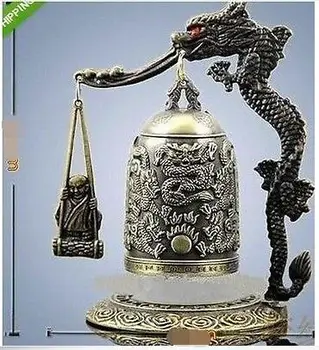 

free shipping aChinese Bronze Brass sculpture Dragon Buddhism pray Bell