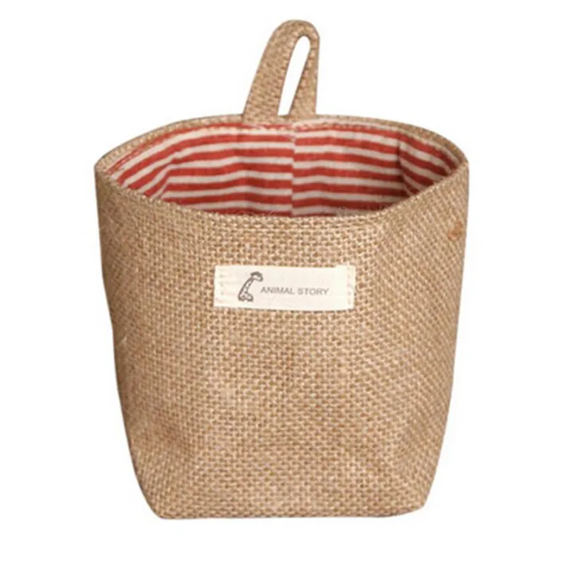 

CFen A's Linen Desktop Storage Basket Sundries Storage Box with Handle Cosmetic Organizer Zakka Container Holder 14x12.5cm 1pc