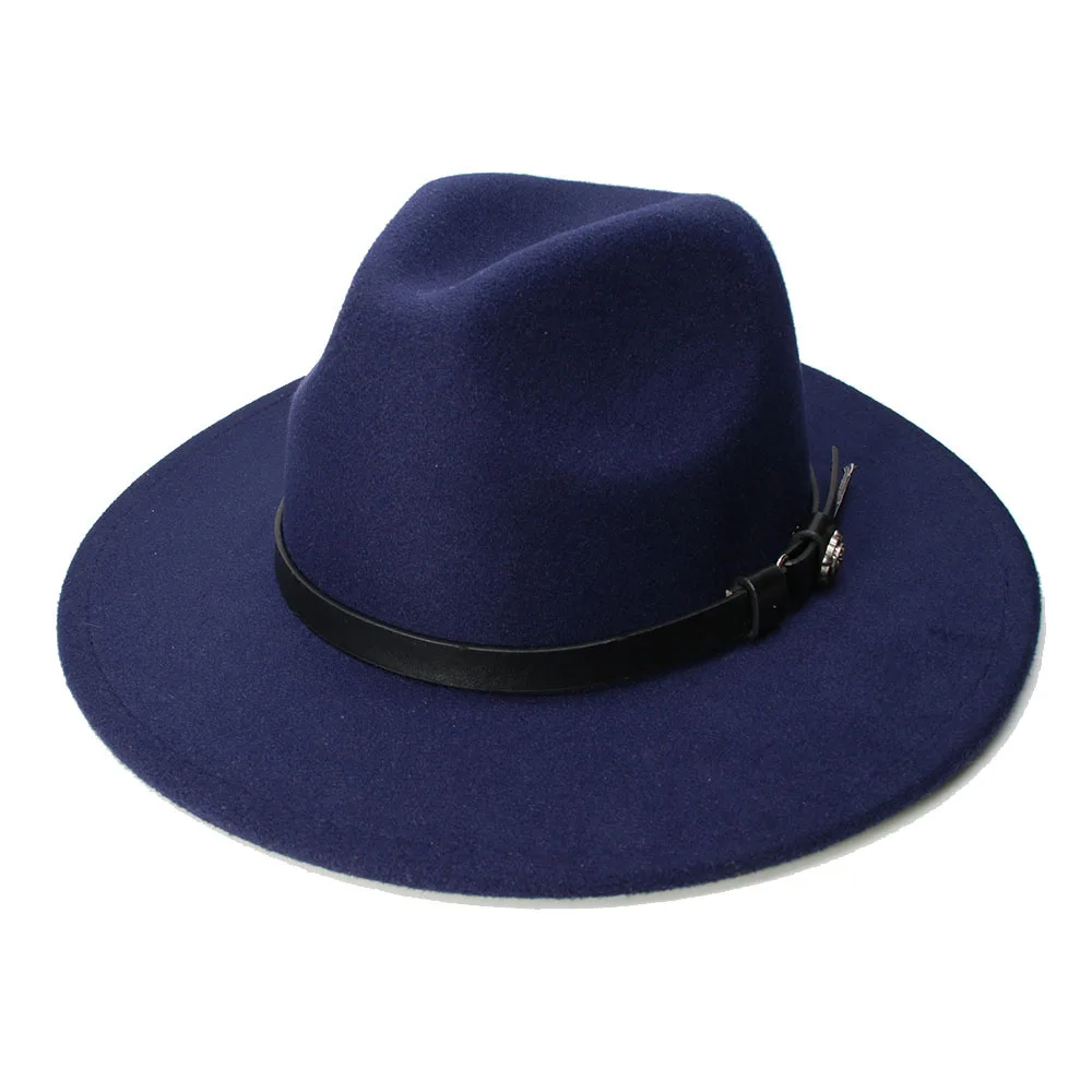 LUCKYLIANJI Ретро ребенок Винтаж шерсть широкополая шляпа Федора Панама Джаз Bowler шляпа черный кожаный ремешок(54 см/регулируется - Цвет: Navy