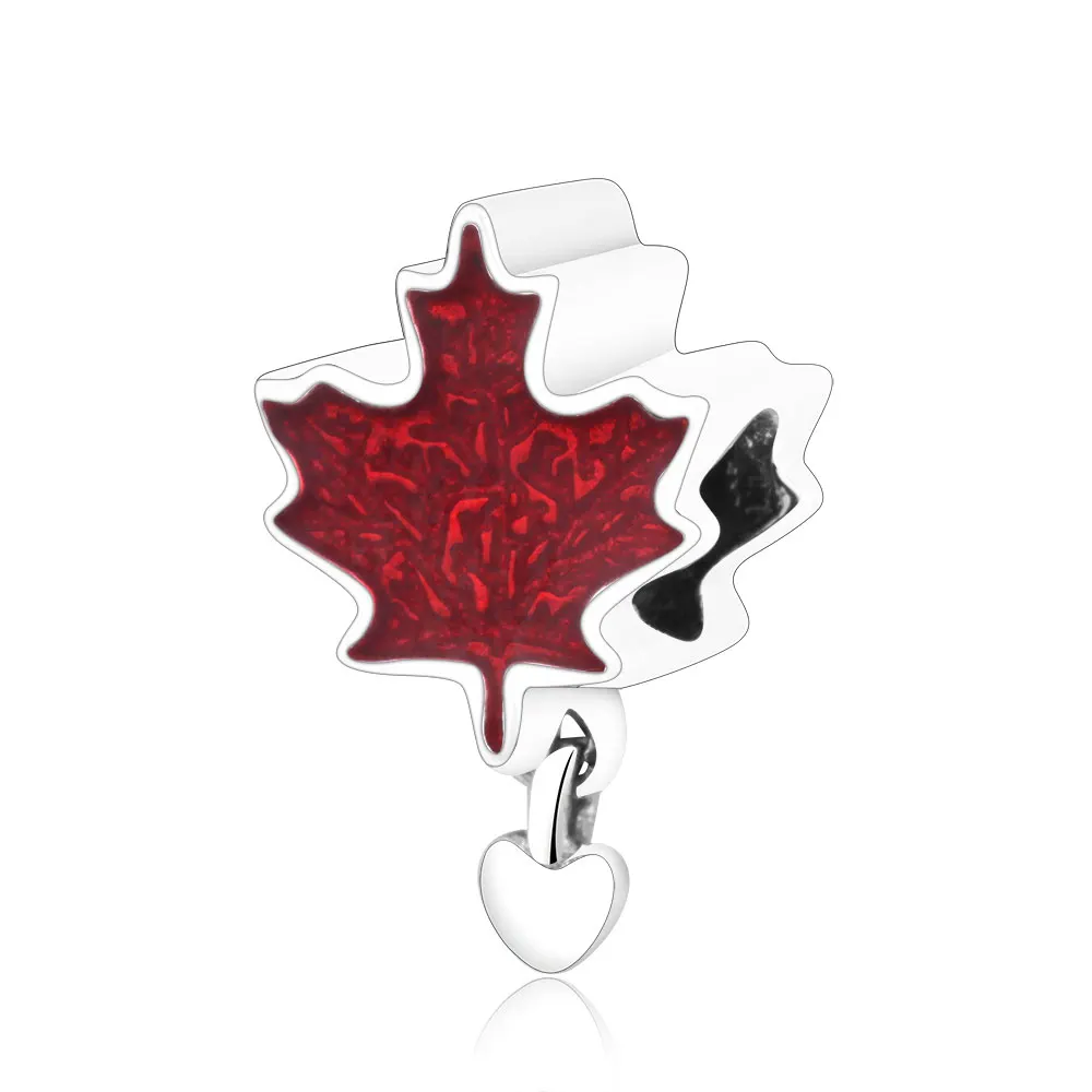 

Fit Original Pandora Charm Bracelet 925 Sterling Silver Dazzling Maple Leaves Red Enamel Bead 2019 New DIY Jewelry Gift Berloque