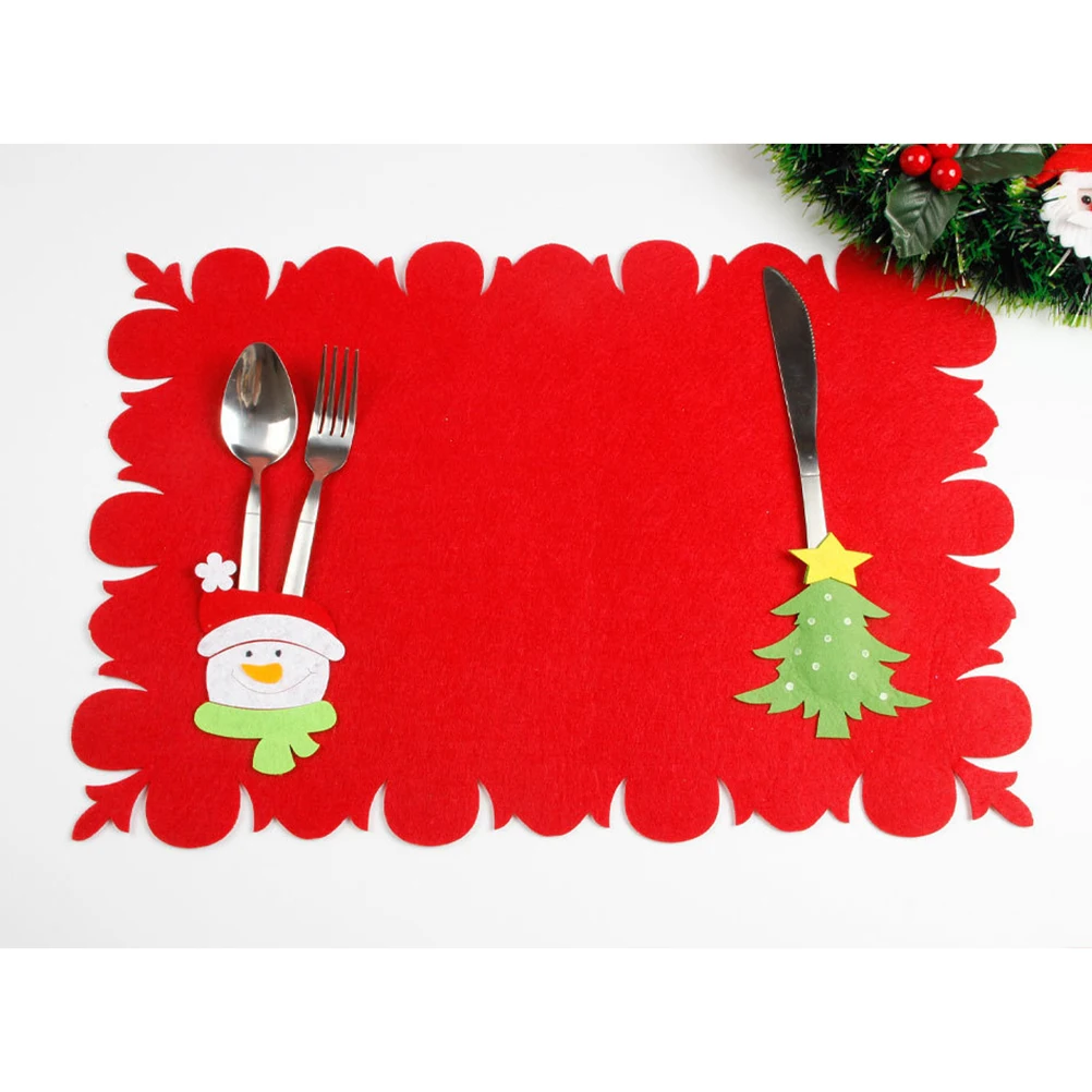 Christmas Table Mat Bowl Knife Fork Placemat Table Decor For Xmas