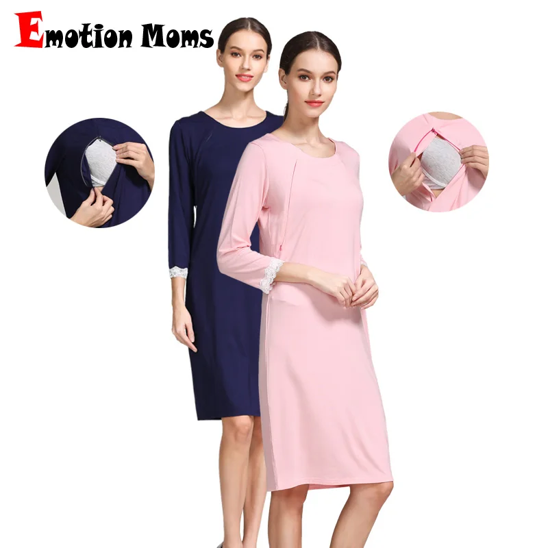 Emotion Moms Maternity Pajamas Sleepwear Pregnant Breastfeeding Lace Nightgown Elegant Maternity Night Dress