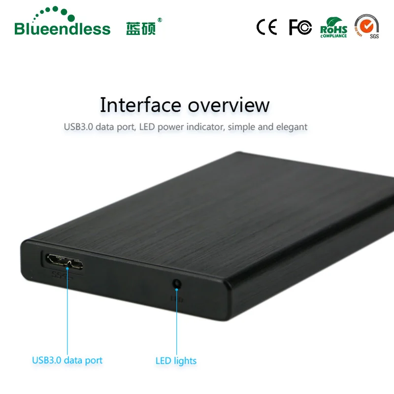 Blueendless BU23T Алюминий 2," hdd чехол USB 3,0 Sata 6 Гбит/с, высокая скорость Портативный внешний жесткий диск 1 ТБ