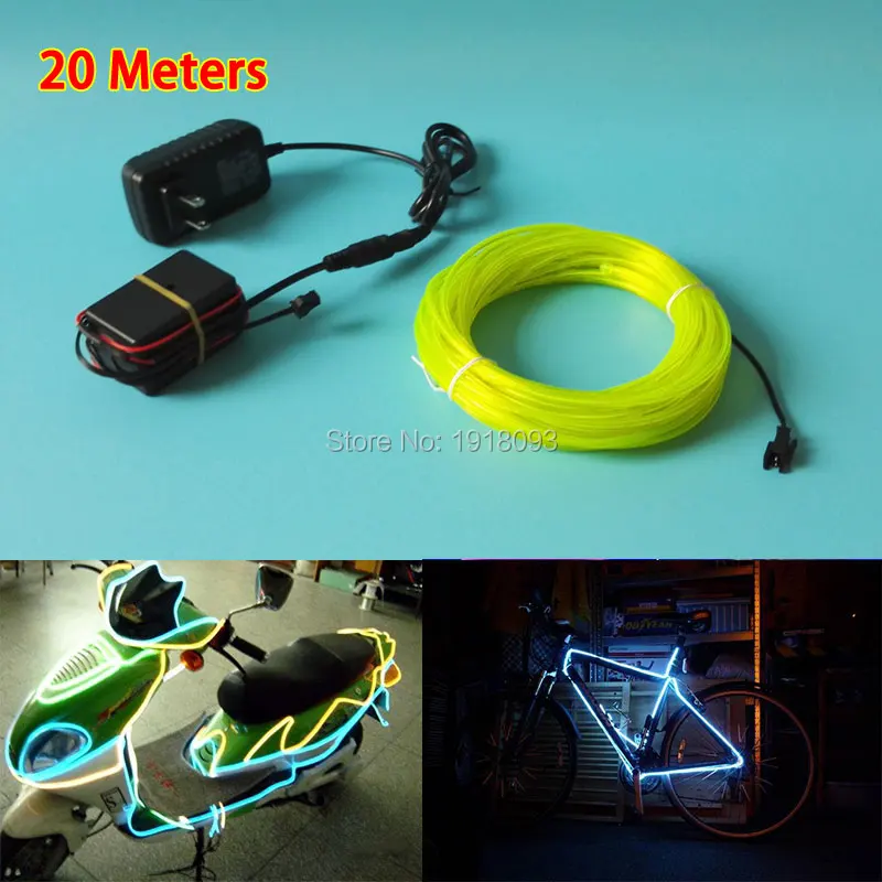 

Hot 20Meter 3.2mm 10Colors Choice Flexible EL wire Energy saving Glowing products Powered by 100V-220V Drive Party LED Strip
