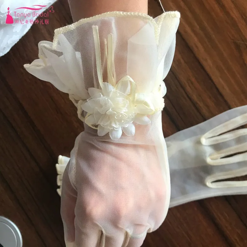 Пальцы длина запястья цветы Шампанское Свадебные перчатки Свадебные аксессуары Простой стиль перчатки DQG251