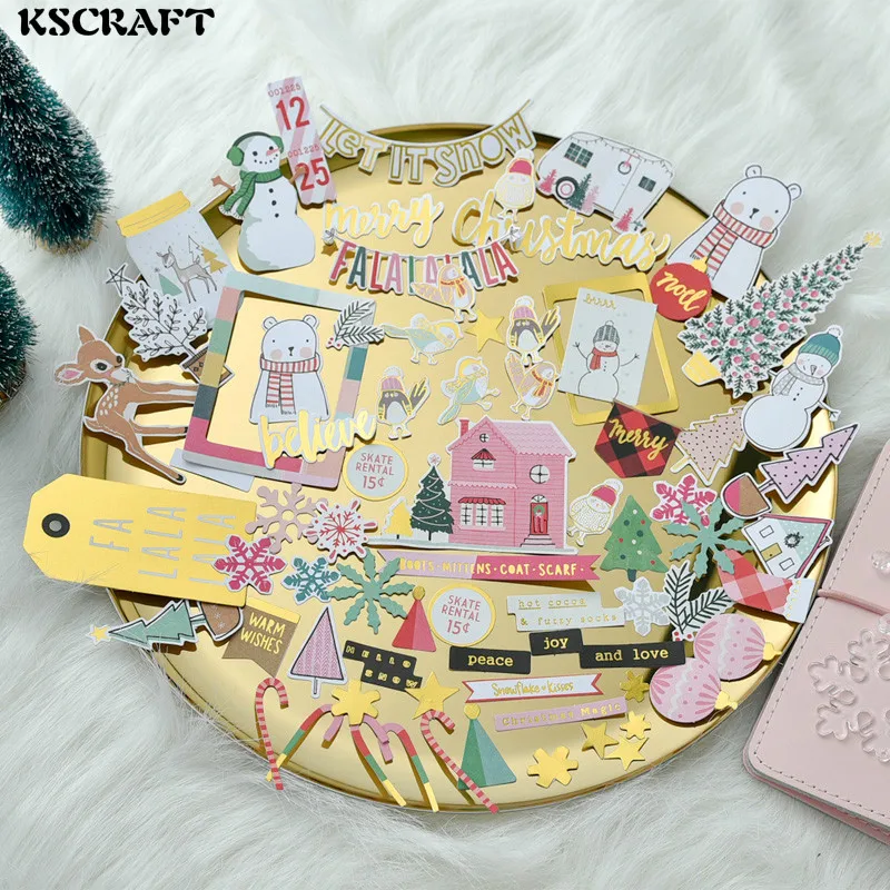 

KSCRAFT 65pcs Merry Christmas Colorful Cardstock Die Cuts for Scrapbooking Happy Planner/Card Making/Journaling Project