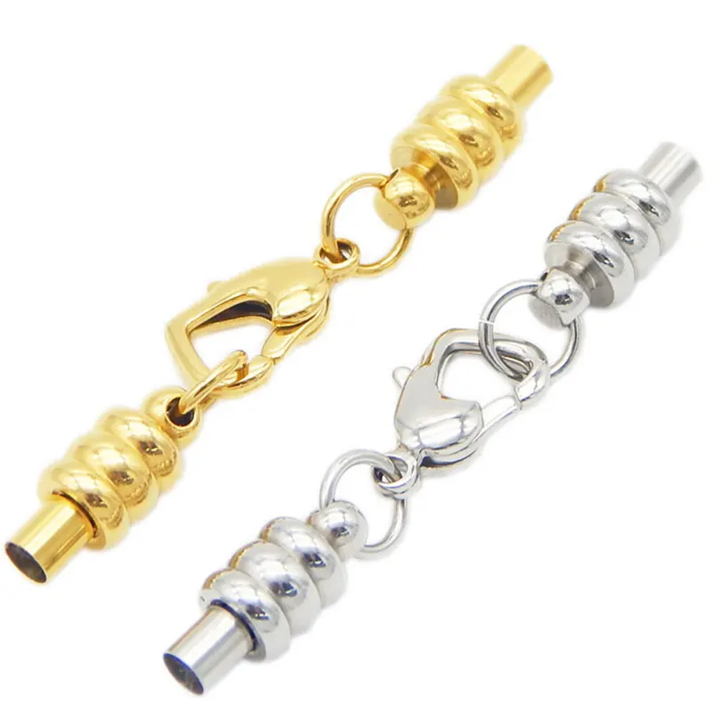 

Gold/Silver Tone Stainless Steel Lobster Clasps For Bracelet With Heart Charms End Caps Clasps Fit 3mm Round Leather Cord F3545