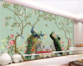 

beibehang Wallpaper custom fashion flowers and birds peacock illustration background decorative painting living room bedroom mur