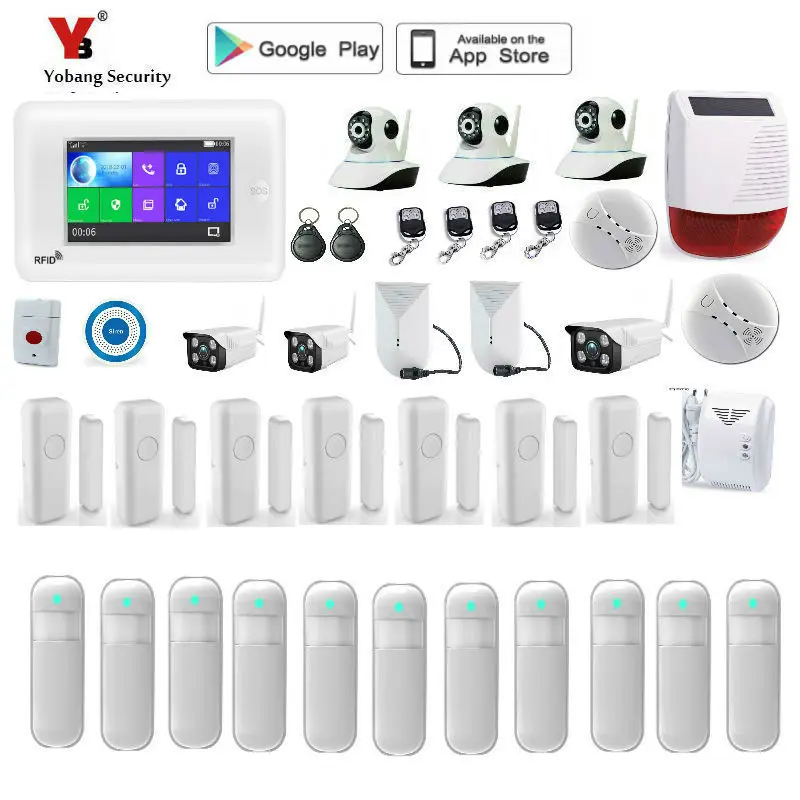 Yobangseguridad inalámbrico WIFI GSM sistema de alarma para el hogar Android IOS App Video IP Cámara inteligente hogar antirrobo seguridad fuego alarma KIT