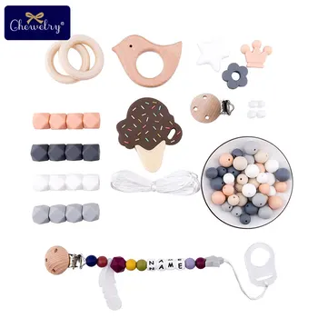 

Silicone Baby Teether Set Bead DIY Teething Necklace Wooden Ring Pendant Hand Made Pacifier Clip Chain Baby Teether Bracelet Toy