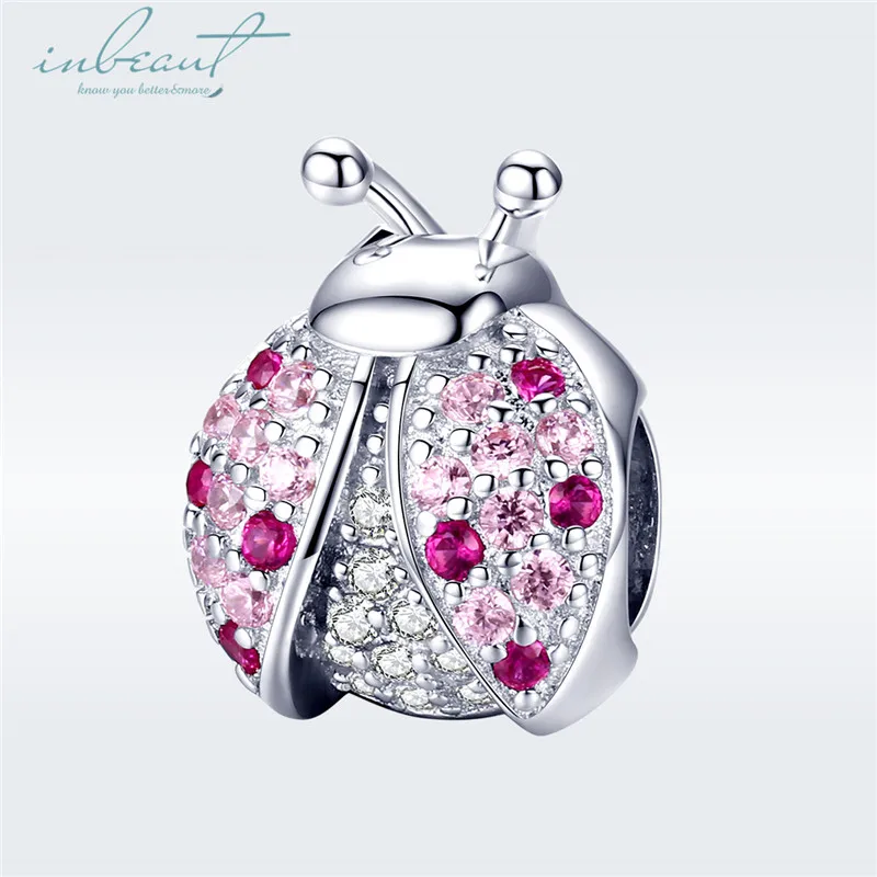 

Silver 925 fit Pandora Bracelet Pink Zircon Ladybug Beads Cute Flying Insect Shaped Charms for Chains DIY Jewelry Making