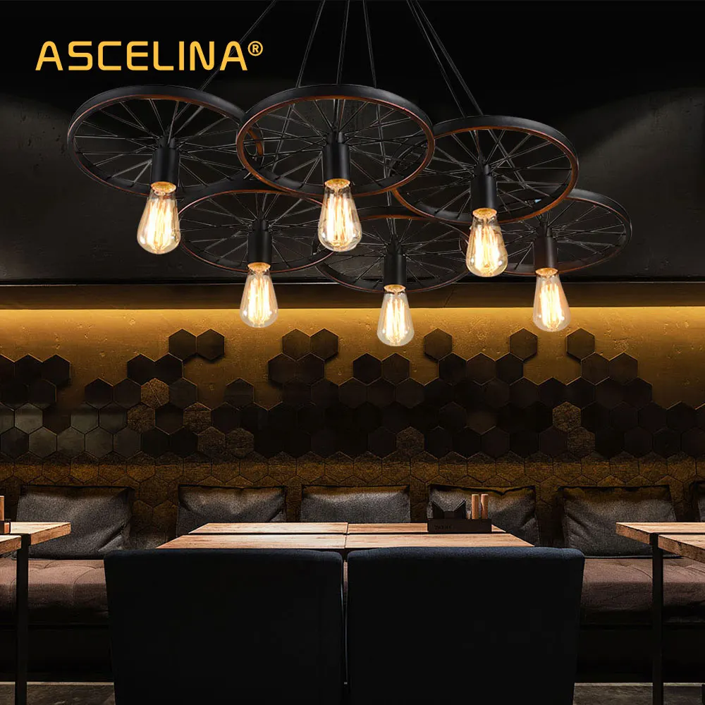 

Hot Selling american Vintage Wheel loft Pendant Light Creative Personality Industrial lights Edison Bulb lamp For Living Room