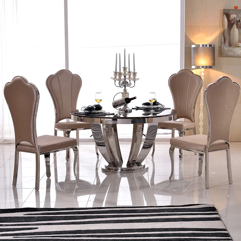Набор столовой из нержавеющей стали, мебель для дома, минималистичный современный стеклянный обеденный стол и 4 стула, mesa de jantar muebles comedor