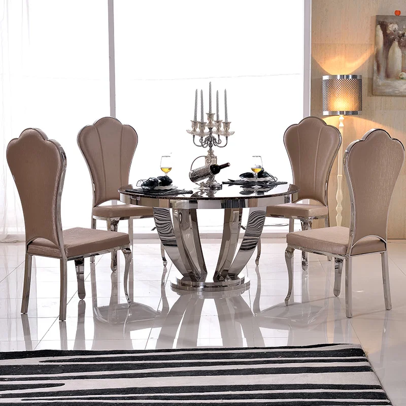 Stainless steel Dining Room Set Home Furniture minimalist modern glass dining table and 4 chairs mesa de jantar muebles comedor