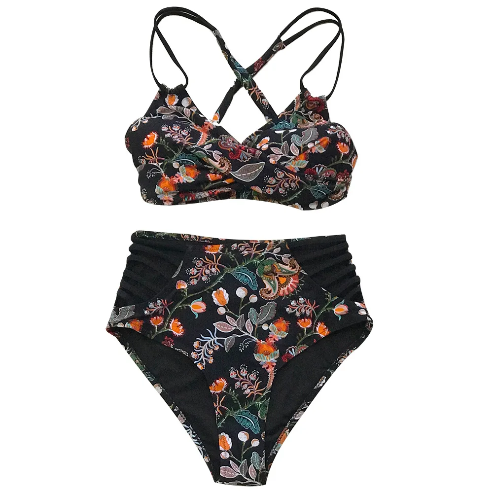 cupshe boho print cross front bikini