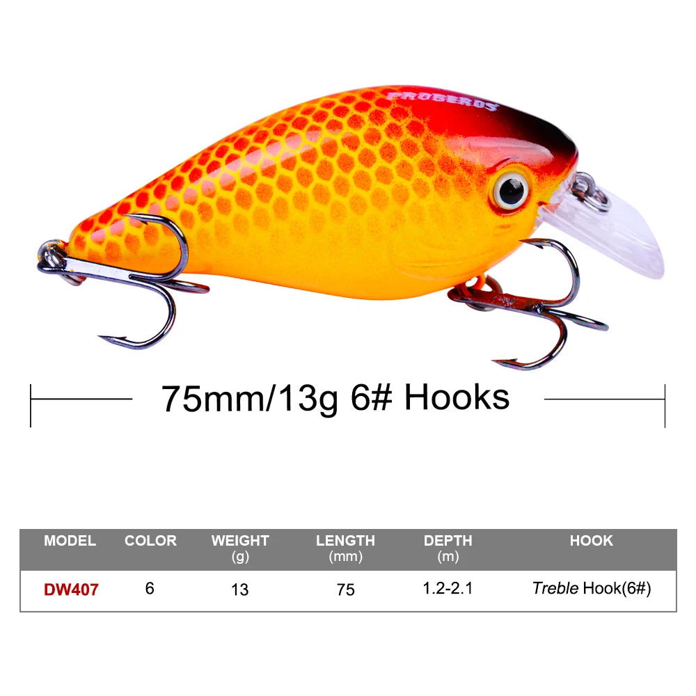 

Proberos 6PC Fishing lure 3"-7.6cm Fishing Bait 12.75g Crankbait 6 colors with 8# Hook Tackle for fishing