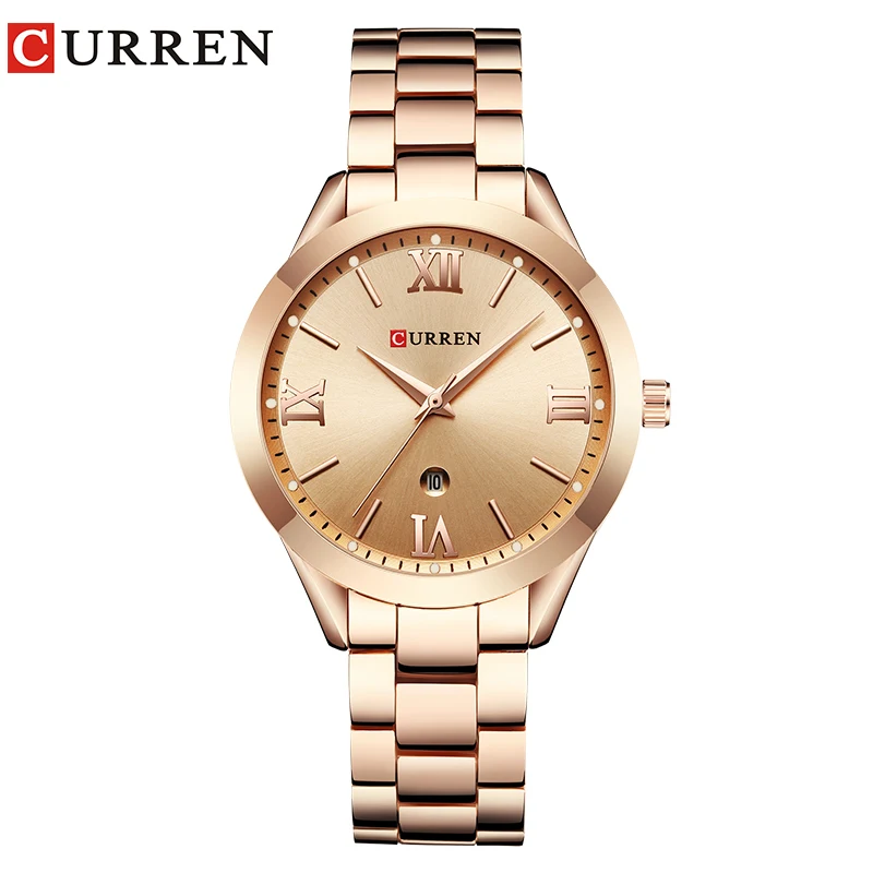 Relógio de Ouro Curren Mulher Relógios Senhoras Aço Feminino Pulseira Relógio Montre Femme 9007 Mod. 187095
