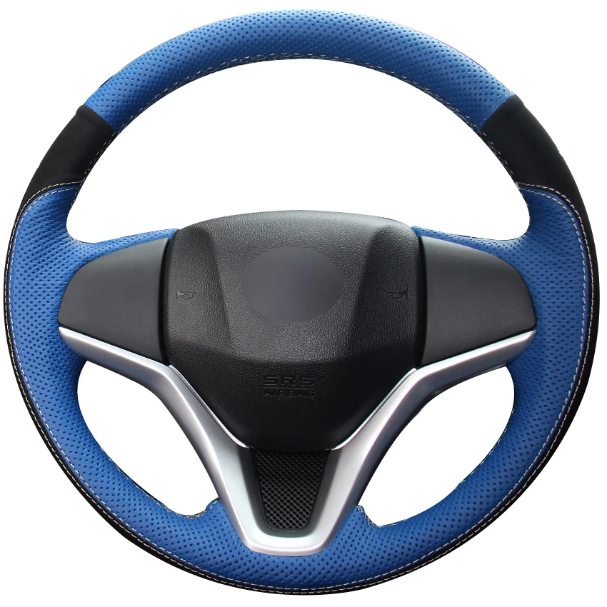 Buy Blue Natural Leather Black Suede Car Steering Wheel Cover for Honda New Fit