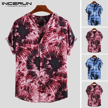 

2020 Summer Shirt Men Tie Dye Short Sleeve Button Loose Fashion Tops Camisa Streetwear Casual Hawaiian Shirts Men INCERUN S-5XL