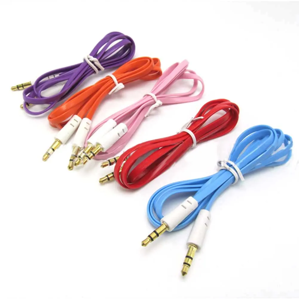 

JRGK 3.5mm for Iphone 6plus Microphone Colorful Flat Noodle Aux Audio Auxiliary Cable Jack Male to Male Plug Stereo Cord Wire