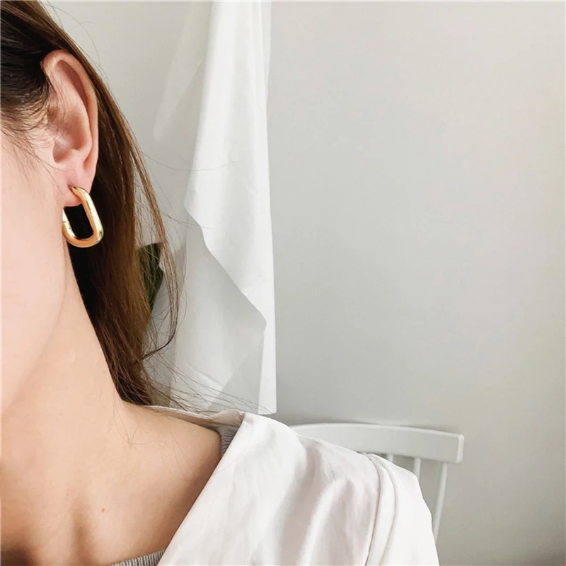 Peri'sBox Best Selling French Gold Chic O Shaped Hoop Earrings Women's Chunky Hoops Geometrical Brass Earrings Minimalist - Image 3