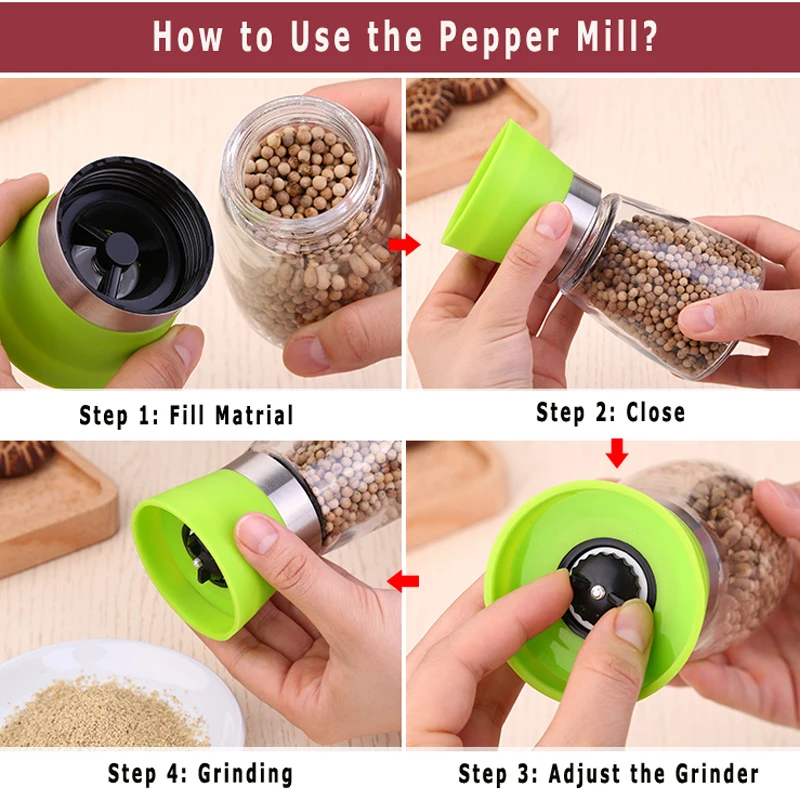 Pepper Grinder Mill Hand Manual Pepper Mill Glass Body Ceramic Core Herb Spice Grinding Muller Kitchen Accessories Cooking Tools (8)