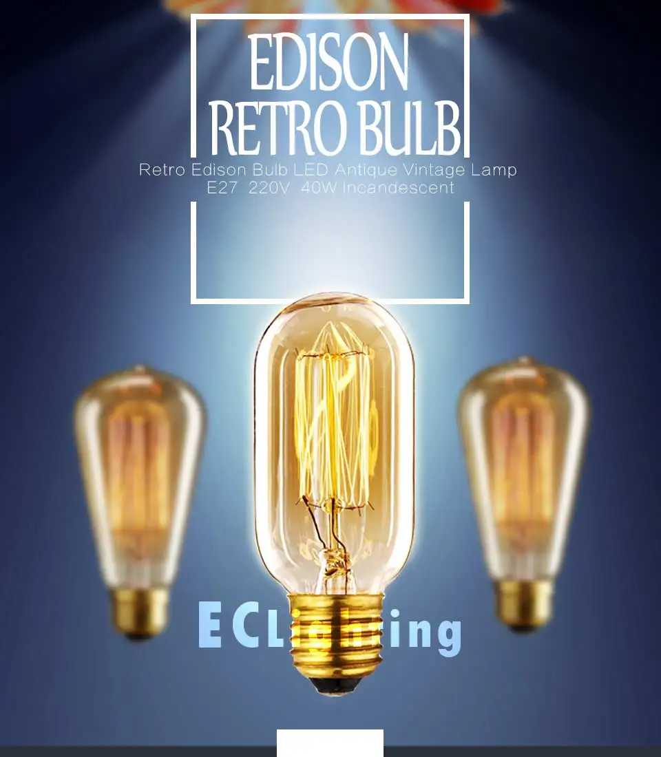 Эдисон лампы E27 220 В 40 Вт ST64 A19 T45 G80 G95 G125 накаливания свет лампы светильник ing ретро Edison LED светильник лампочка