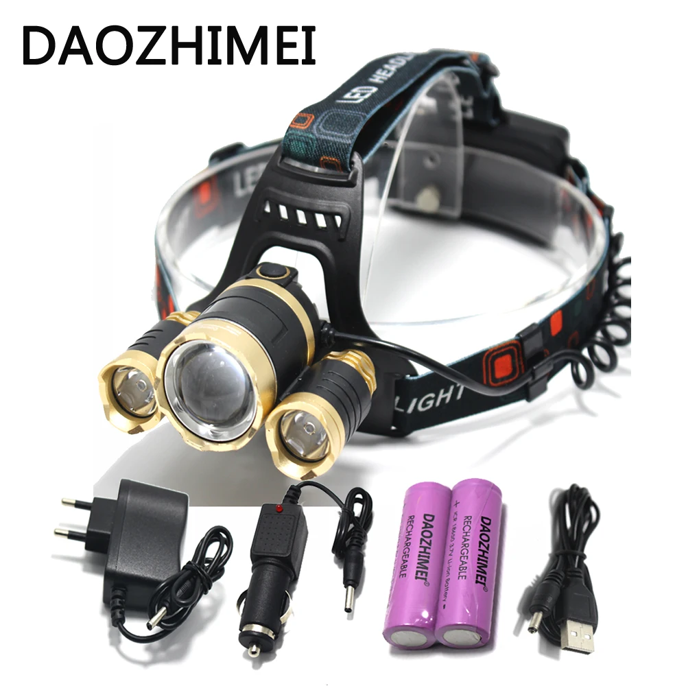 10000 Lumen Headlight Headlamp Zoom Flashlight Torch 3 XM T6 Zoom LED